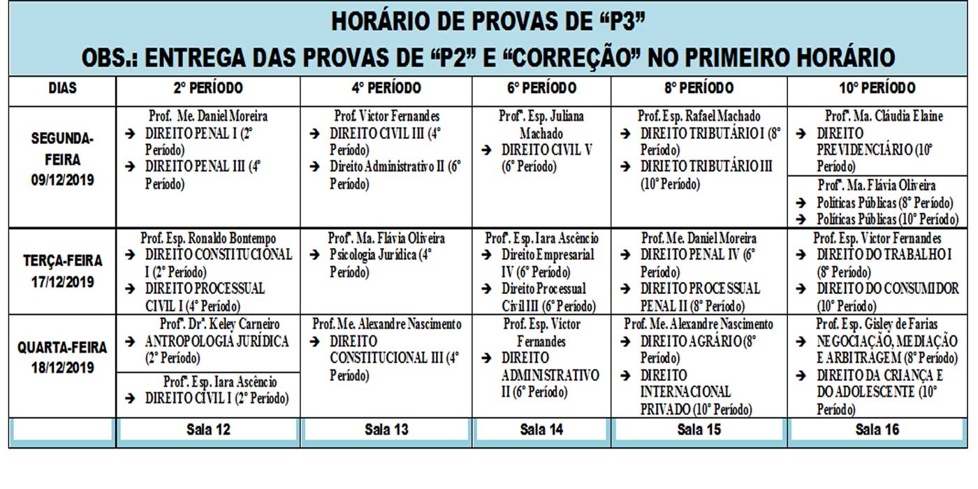 HORARIO P3 DIREITO 2019 2 BIM