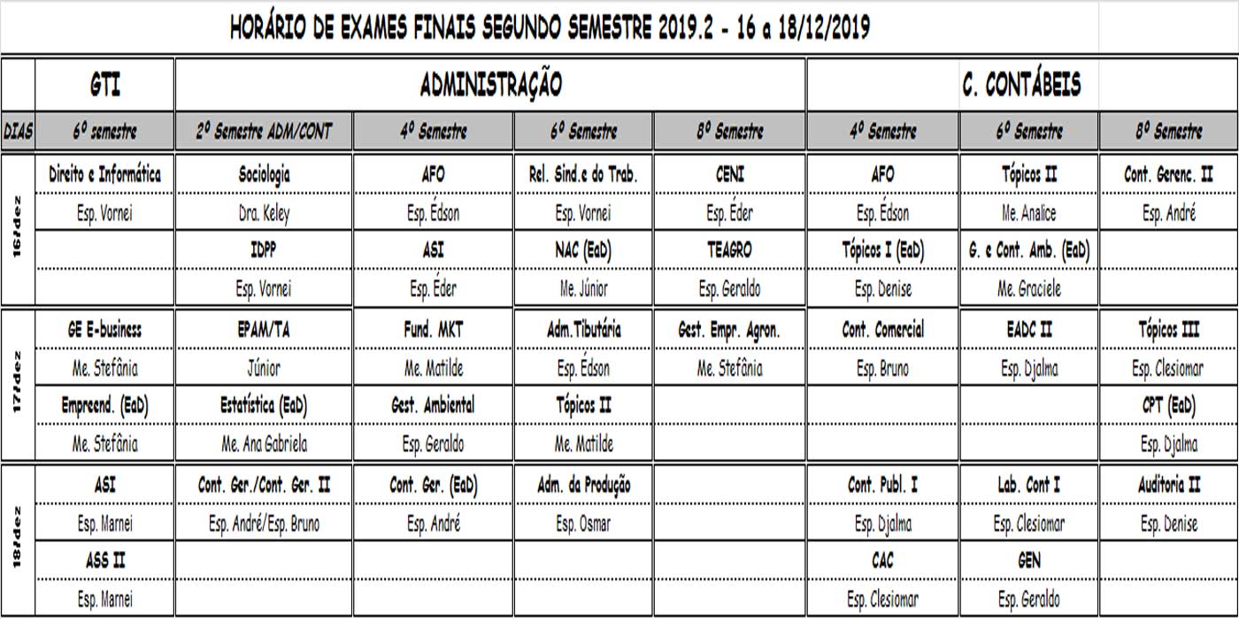 horario exame 2019 2