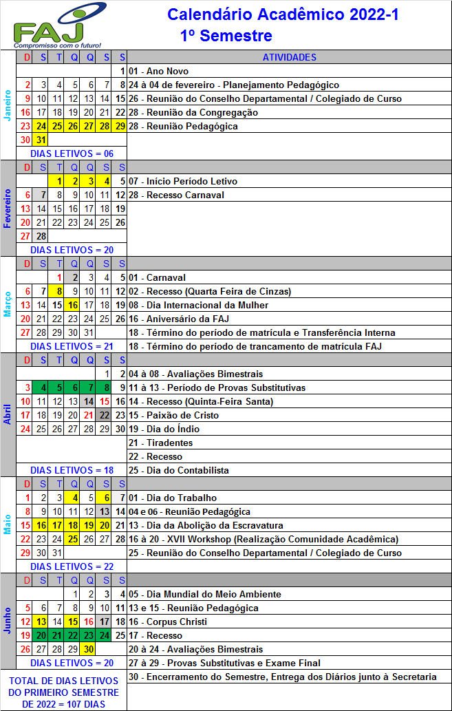 Calendário acad 2022 1