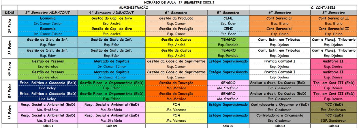 horário 2023 2 ADM CCONT 